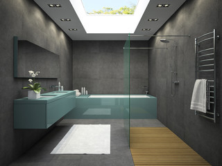 Wall Mural - Interior of bathroom with ceiling window 3D rendering 4