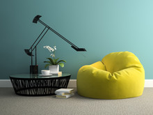 Part Of Interior With Yellow Beanbag 3d Rendering