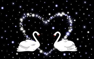 Naklejka na meble Wedding vector background with white swans and heart