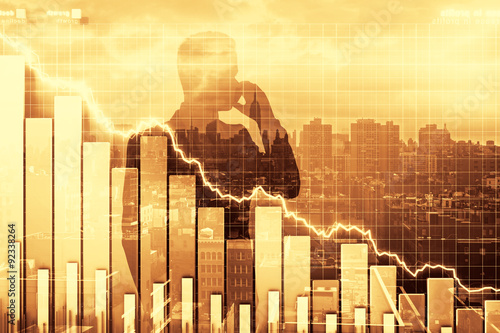 Fotografía Double exposure of crisis illustration with business graph and m