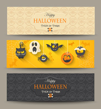 Set Of Posters, Banners Or Backgrounds For Halloween Party Night, Vector Illustration.