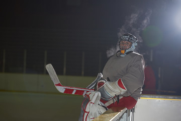 ice hockey players on bench