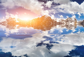 Wall Mural - mountains view with reflection in water