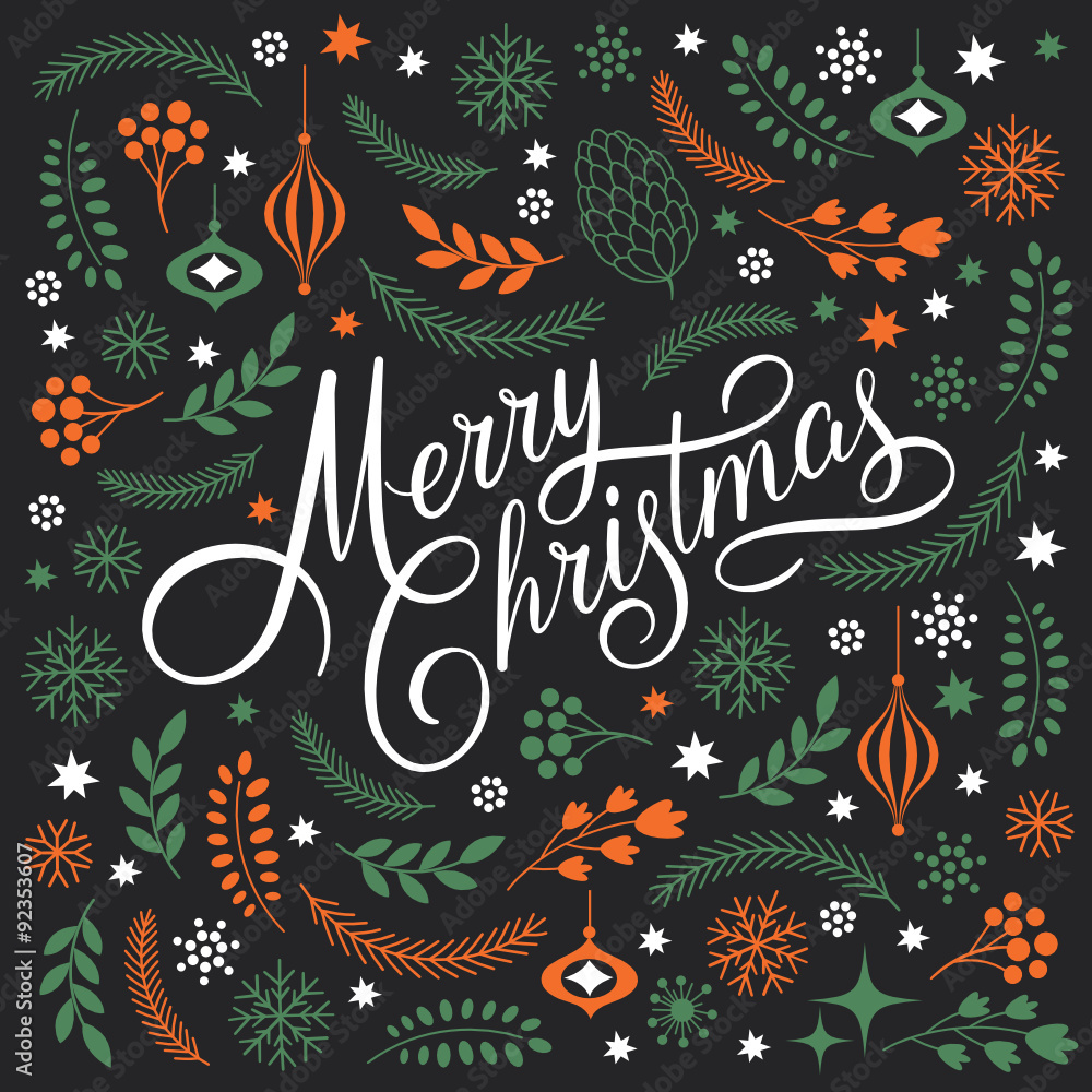 Merry Christmas Lettering on a dark background Stock Vector | Adobe Stock