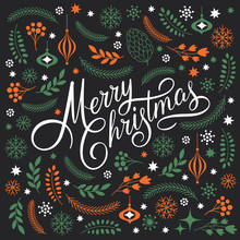 Merry Christmas Lettering On A Dark Background
