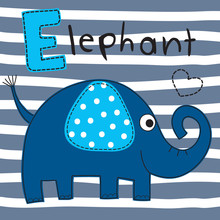 Cute Blue Elephant Vector Illustration