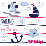 dog sailing on the sea vector illustration