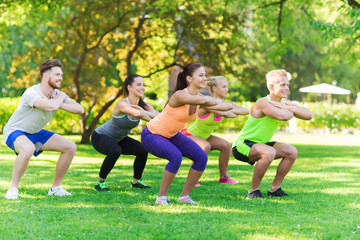 Poster - group of friends or sportsmen exercising outdoors