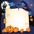 © Luisa Venturoli - Halloween background with parchment, hat and pumpkins