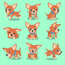 Cartoon Character Brown Chihuahua Dog Poses