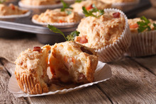 Appetizer Muffins With Ham And Cheese Close-up. Horizontal
