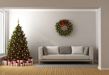 Living room with christmas tree