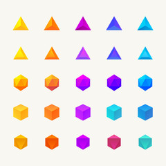 Polygon 3d objects set. Vector icons