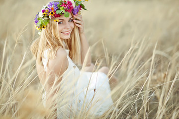 Wall Mural - beautiful woman in flowers