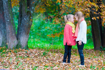 Wall Mural - Two adorable little girls enjoying autumn sunny day