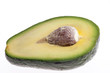 half of cut avocado isolated on white background
