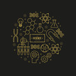 © James Thew - Science Vector Icon Set. A collection of gold science themed line icons including a atom, chemistry symbols and equipment. Layered Vector illustration.