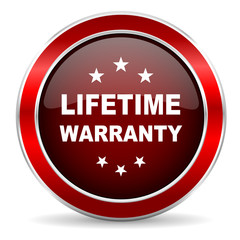 Poster - lifetime warranty red circle glossy web icon, round button with metallic border