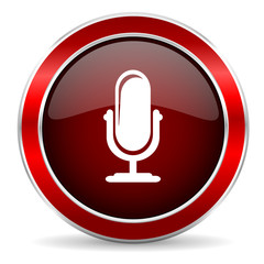 Poster - microphone red circle glossy web icon, round button with metallic border