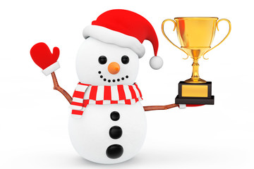 Aufkleber - Snowman with Golden Trophy