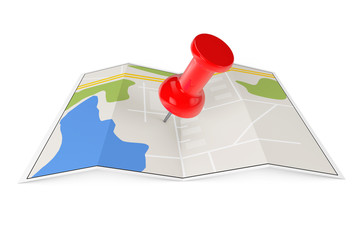 Leinwandbilder - Folded Abstract Navigation Map with Pin