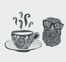 Retro Illustration Of Cute Hipster Owl.