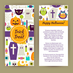 Sticker - Vector Flyer Template of Flat Design Happy Halloween Objects and