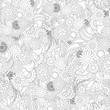 Floral grey background. Seamless texture with flowers and greene