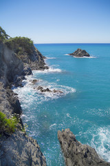 Sticker - Hiking the Cinque Terre National Park , Italy. Ligurian coast view from the footpath  between  Monterosso al Mare and Vernazza.