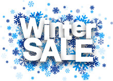 Winter Sale Paper Sign Over Snowflakes.