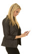 © Poulsons Photography - blond woman in black business attire side text look down