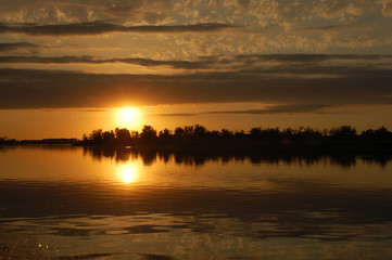 Sunset on the river Volga in Russia