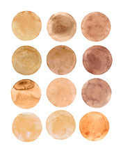 Brown Vector Circles. Set Of Watercolor Vector Blobs, Isolated On White Background. Hand-painted Isolated Brown Circles Set.