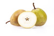 some fresh pears on white background, close up