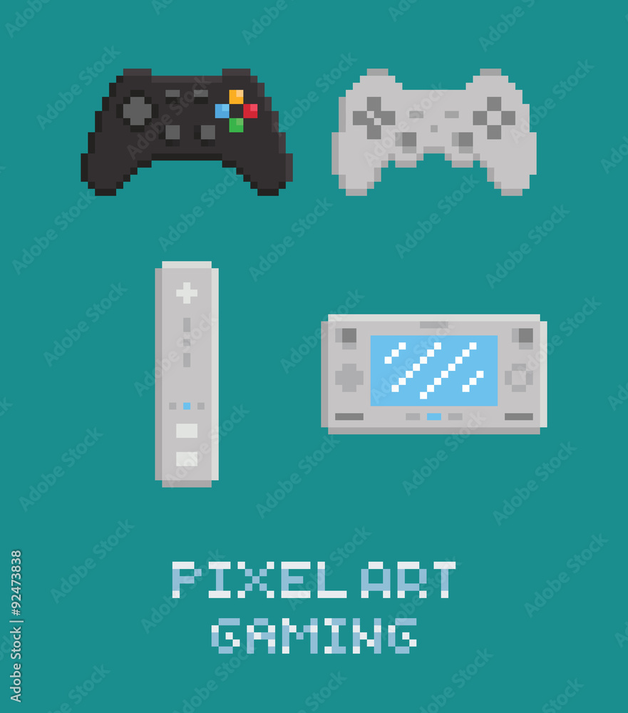 Vector pixel art illustration - modern gamepads set isolated Stock ...
