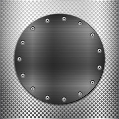 Wall Mural - grey metal grid and black circle plate