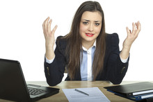 Business Woman Throws Up Her Hands In Helplessness