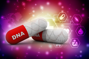 Sticker - 3d render of dna structure with capsule
