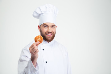 Sticker - Happy male chef cook holding pancake