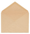 Old yellowed paper envelope rear side, open, isolated on white