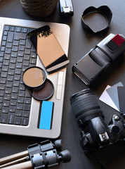 desktop with photography equipment