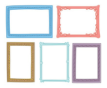 Colorful Vintage Photo Frame In Doodle Style