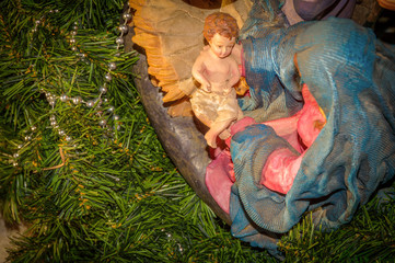  Nativity scene Christmas Mary and baby Jesus in a crib