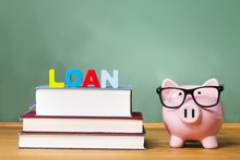Student Loan Theme With Textbooks And Piggy Bank