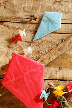 Two Colorful Handmade Paper Kites