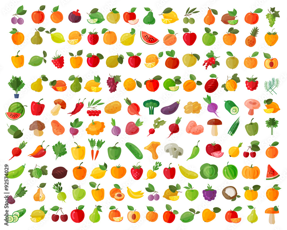 fruit and vegetables color icons set - obrazy, fototapety, plakaty 