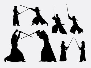 Sticker - Kendo japanese sport silhouettes. Good use for symbol, logo, web icon, mascot, or any design you want. Easy to use.