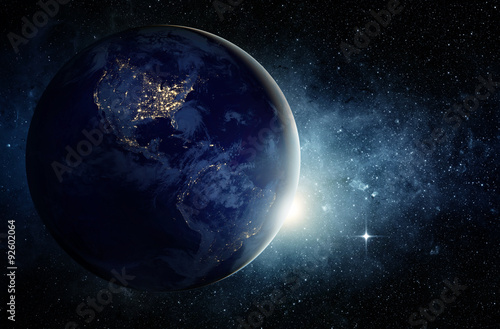 Fotografija Earth and galaxy. Elements of this image furnished by NASA.