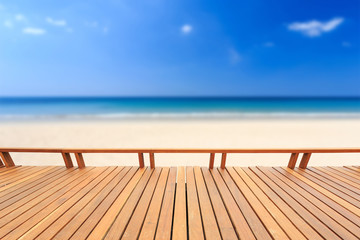 Wall Mural - Wooden decking or flooring and tropical beach