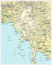 Burma Myanmar Physiography Map